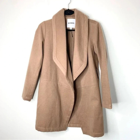 Revolve BB DAKOTA Felt Cute Might Cozy Wrap Coat Jacket Steve Madden Tan Camel - Picture 4 of 15